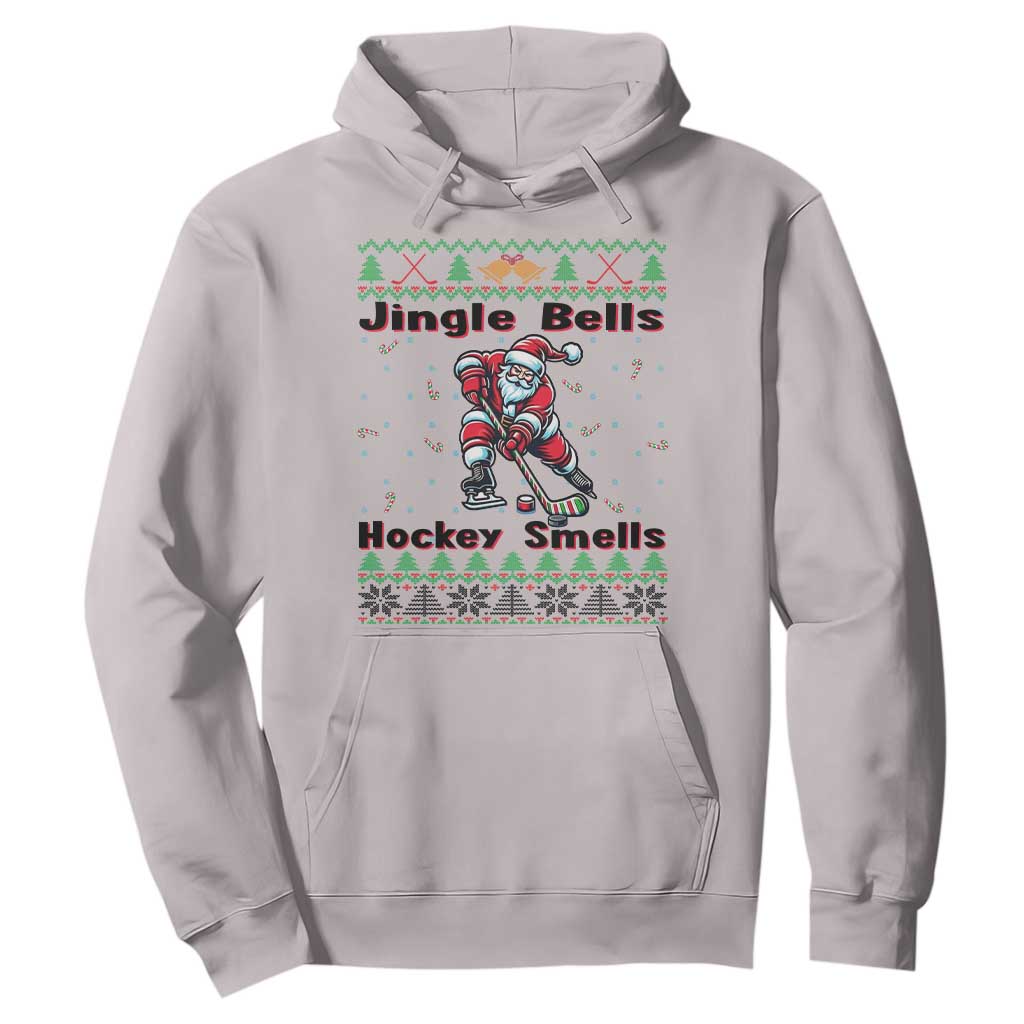 Ugly Christmas Sweater Santa Playing Hockey Hoodie Jingle Bells Hockey Smells TS12 Ice Gray Print Your Wear