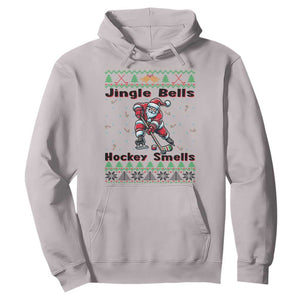 Ugly Christmas Sweater Santa Playing Hockey Hoodie Jingle Bells Hockey Smells TS12 Ice Gray Print Your Wear