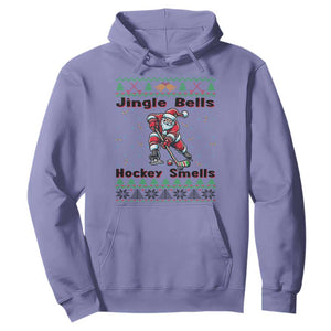 Ugly Christmas Sweater Santa Playing Hockey Hoodie Jingle Bells Hockey Smells TS12 Violet Print Your Wear