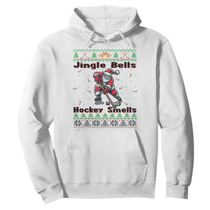 Ugly Christmas Sweater Santa Playing Hockey Hoodie Jingle Bells Hockey Smells TS12 White Print Your Wear
