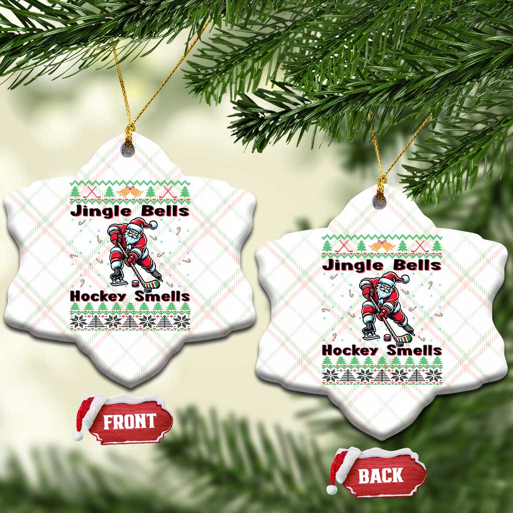 Ugly Christmas Sweater Santa Playing Hockey Ceramic Ornament Jingle Bells Hockey Smells TS12 Print Your Wear