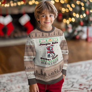 Ugly Xmas Sweater Santa Playing Hockey Ugly Christmas Sweater Jingle Bells Hockey Smells TS12 Mocha Mousse Print Your Wear