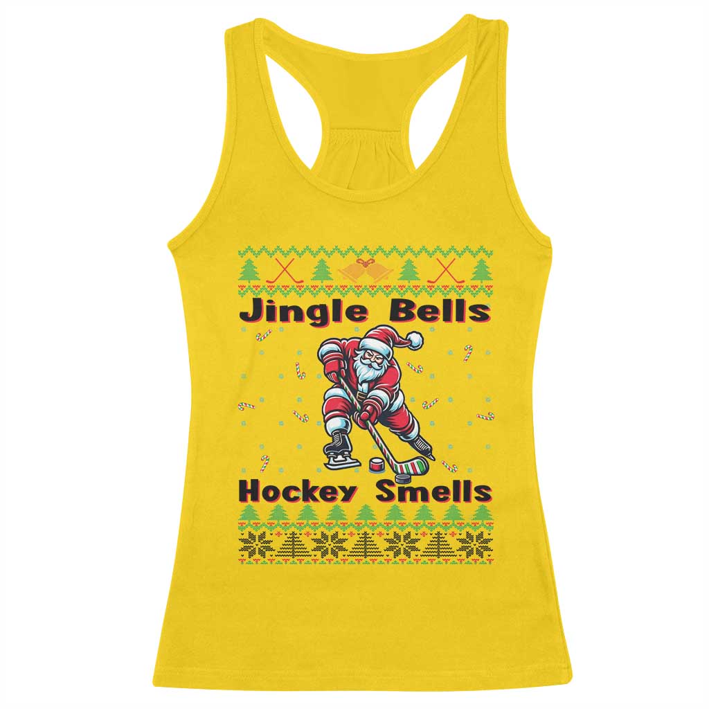 Ugly Christmas Sweater Santa Playing Hockey Racerback Tank Top Jingle Bells Hockey Smells TS12 Daisy Print Your Wear