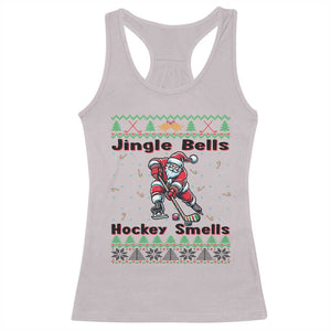 Ugly Christmas Sweater Santa Playing Hockey Racerback Tank Top Jingle Bells Hockey Smells TS12 Ice Gray Print Your Wear
