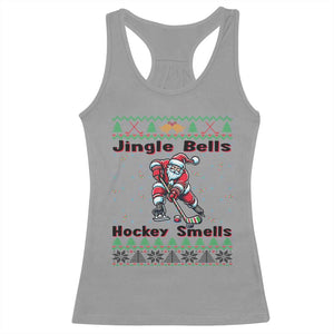 Ugly Christmas Sweater Santa Playing Hockey Racerback Tank Top Jingle Bells Hockey Smells TS12 Sport Gray Print Your Wear