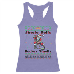 Ugly Christmas Sweater Santa Playing Hockey Racerback Tank Top Jingle Bells Hockey Smells TS12 Violet Print Your Wear