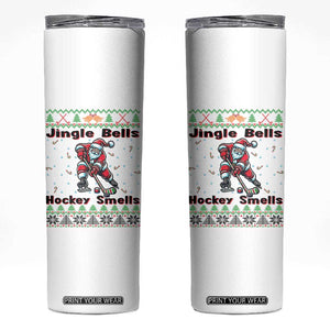 Ugly Christmas Sweater Santa Playing Hockey Skinny Tumbler Jingle Bells Hockey Smells TS12 White Print Your Wear