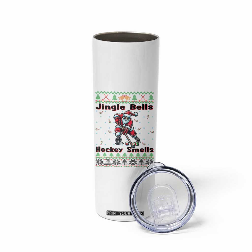 Ugly Christmas Sweater Santa Playing Hockey Skinny Tumbler Jingle Bells Hockey Smells TS12 Print Your Wear