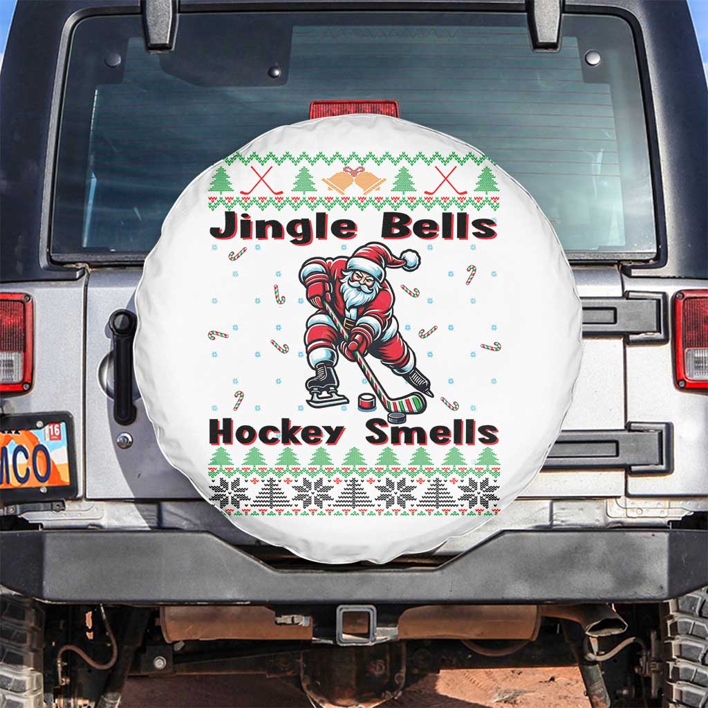 Ugly Christmas Sweater Santa Playing Hockey Spare Tire Cover Jingle Bells Hockey Smells TS12 No hole White Print Your Wear