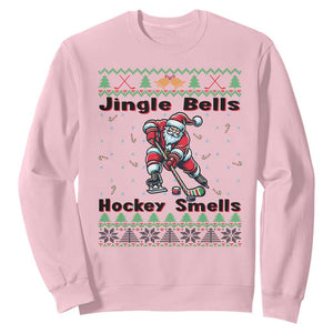 Ugly Christmas Sweater Santa Playing Hockey Sweatshirt Jingle Bells Hockey Smells TS12 Light Pink Print Your Wear
