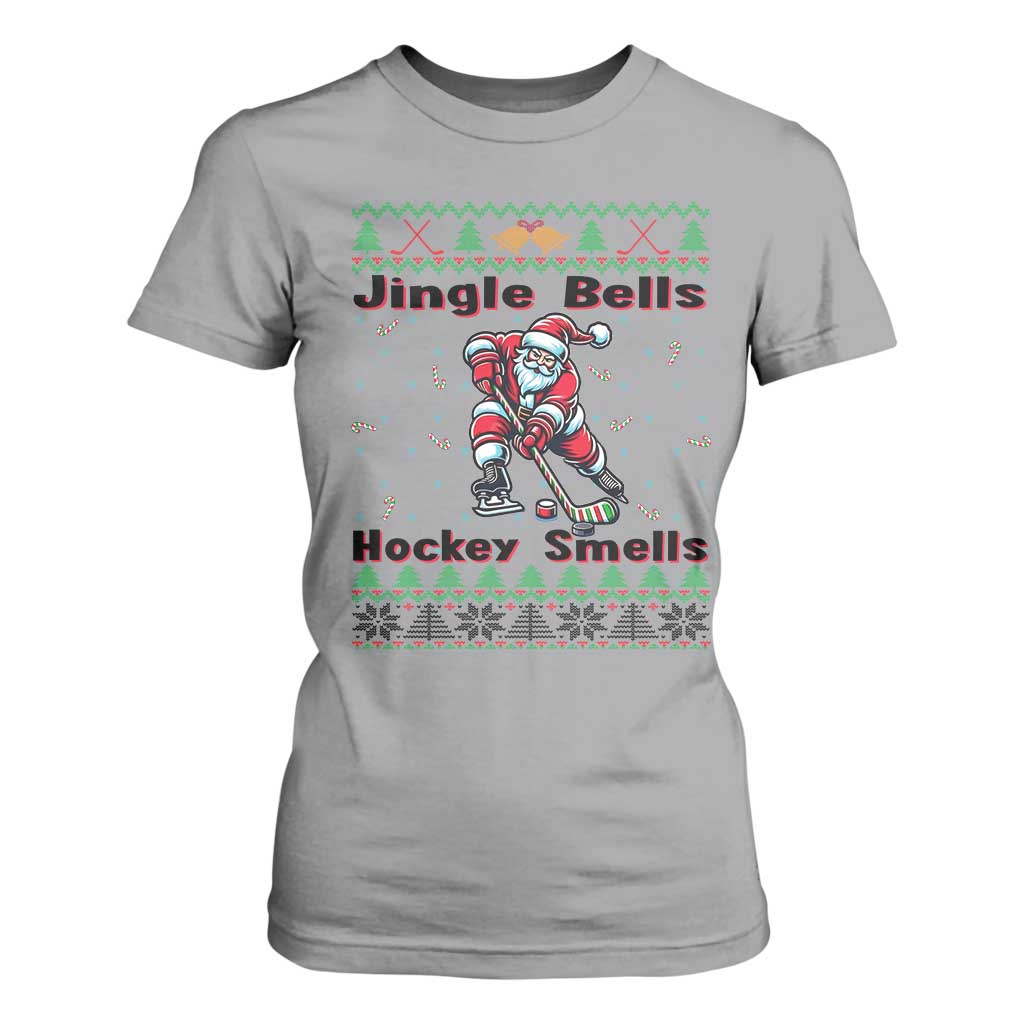 Ugly Christmas Sweater Santa Playing Hockey T Shirt For Women Jingle Bells Hockey Smells TS12 Sport Gray Print Your Wear