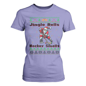 Ugly Christmas Sweater Santa Playing Hockey T Shirt For Women Jingle Bells Hockey Smells TS12 Violet Print Your Wear