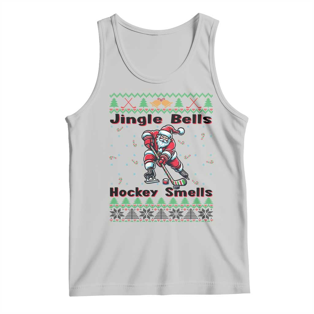Ugly Christmas Sweater Santa Playing Hockey Tank Top Jingle Bells Hockey Smells TS12 Ash Print Your Wear