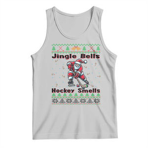 Ugly Christmas Sweater Santa Playing Hockey Tank Top Jingle Bells Hockey Smells TS12 Ash Print Your Wear