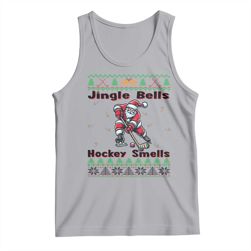 Ugly Christmas Sweater Santa Playing Hockey Tank Top Jingle Bells Hockey Smells TS12 Athletic Heather Print Your Wear