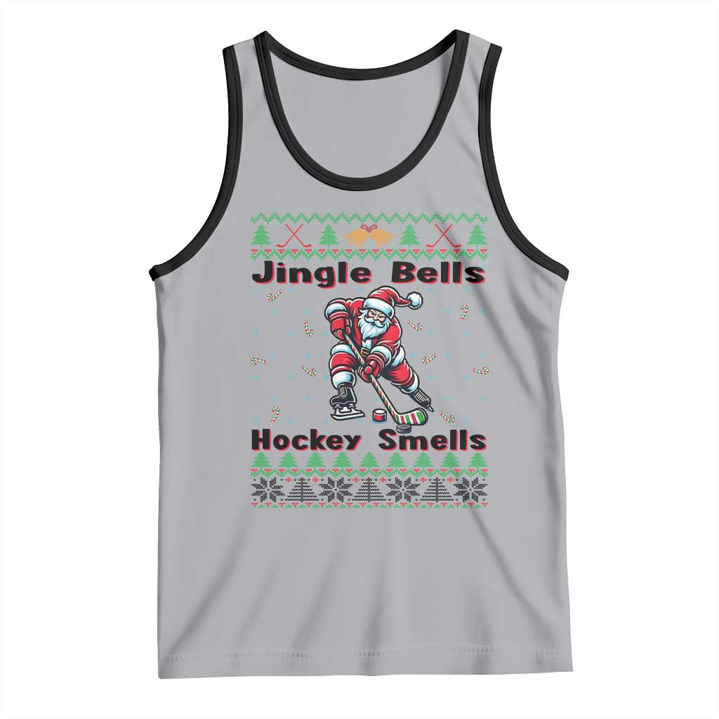 Ugly Christmas Sweater Santa Playing Hockey Tank Top Jingle Bells Hockey Smells TS12 Athletic Heather Black Print Your Wear