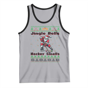Ugly Christmas Sweater Santa Playing Hockey Tank Top Jingle Bells Hockey Smells TS12 Athletic Heather Black Print Your Wear