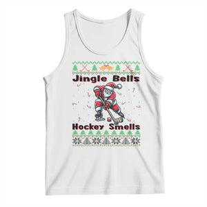 Ugly Christmas Sweater Santa Playing Hockey Tank Top Jingle Bells Hockey Smells TS12 White Print Your Wear
