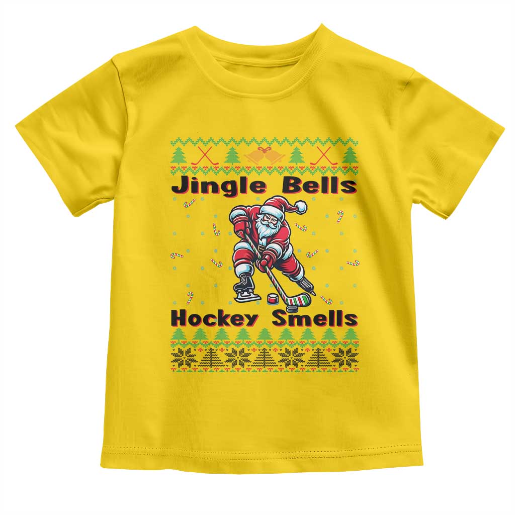 Ugly Christmas Sweater Santa Playing Hockey Toddler T Shirt Jingle Bells Hockey Smells TS12 Daisy Print Your Wear