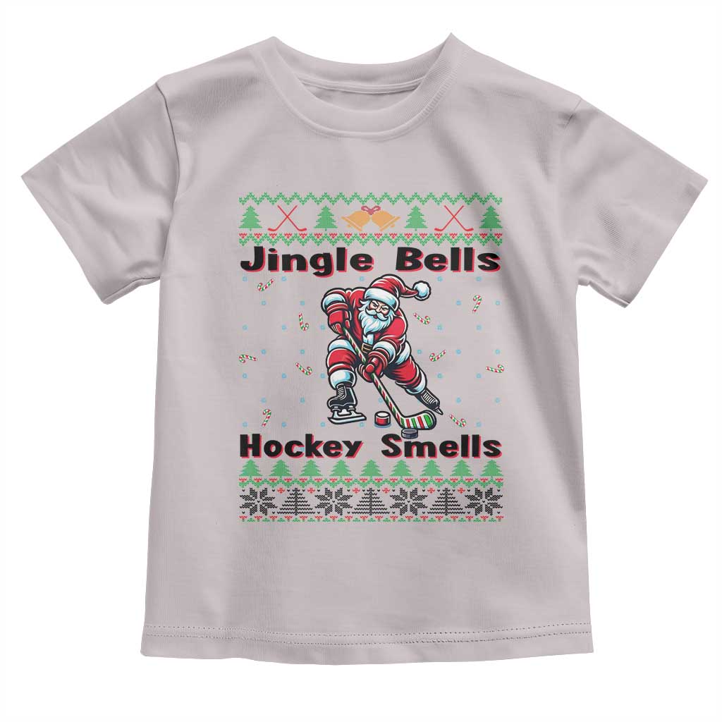 Ugly Christmas Sweater Santa Playing Hockey Toddler T Shirt Jingle Bells Hockey Smells TS12 Ice Gray Print Your Wear