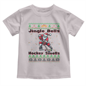 Ugly Christmas Sweater Santa Playing Hockey Toddler T Shirt Jingle Bells Hockey Smells TS12 Ice Gray Print Your Wear