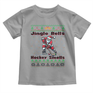 Ugly Christmas Sweater Santa Playing Hockey Toddler T Shirt Jingle Bells Hockey Smells TS12 Sport Gray Print Your Wear
