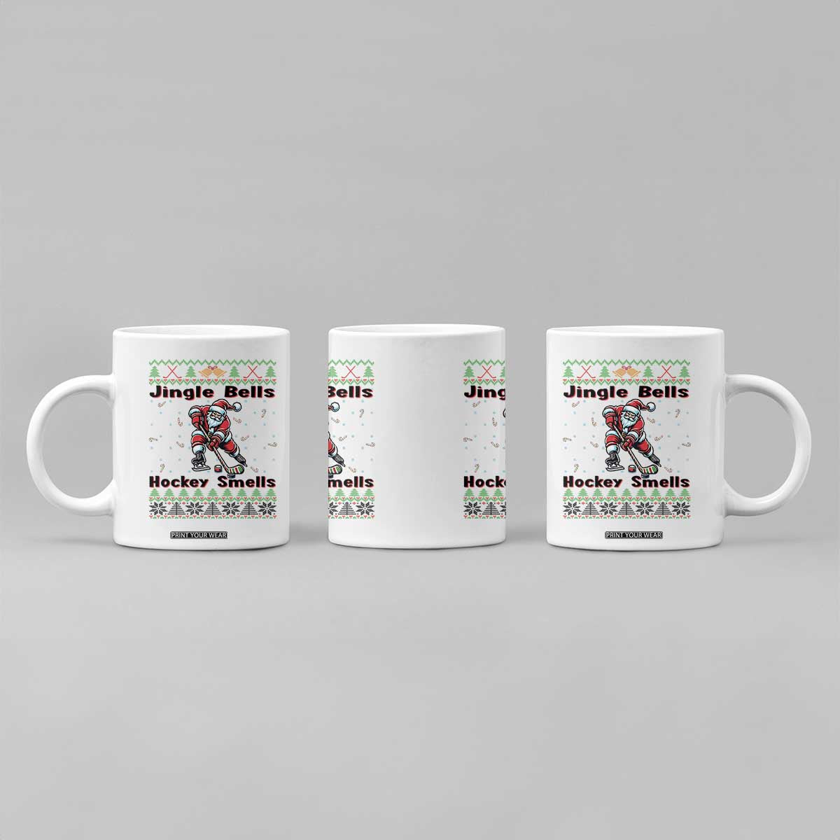 Ugly Christmas Sweater Santa Playing Hockey Coffee Mug Jingle Bells Hockey Smells TS12 Print Your Wear