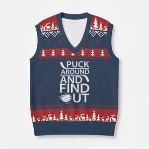 Puck Around And Find Out V-Neck Knit Sweater Vest Hockey Lover Gift TS12 Navy Red Print Your Wear