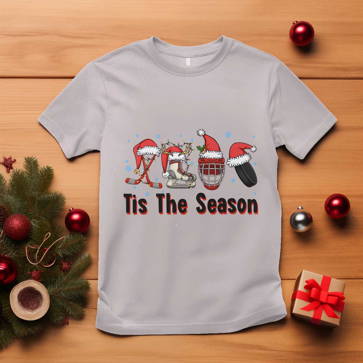 Funny Ice Hockey Christmas Gift T Shirt Tis The Season TS12 Ice Gray Print Your Wear