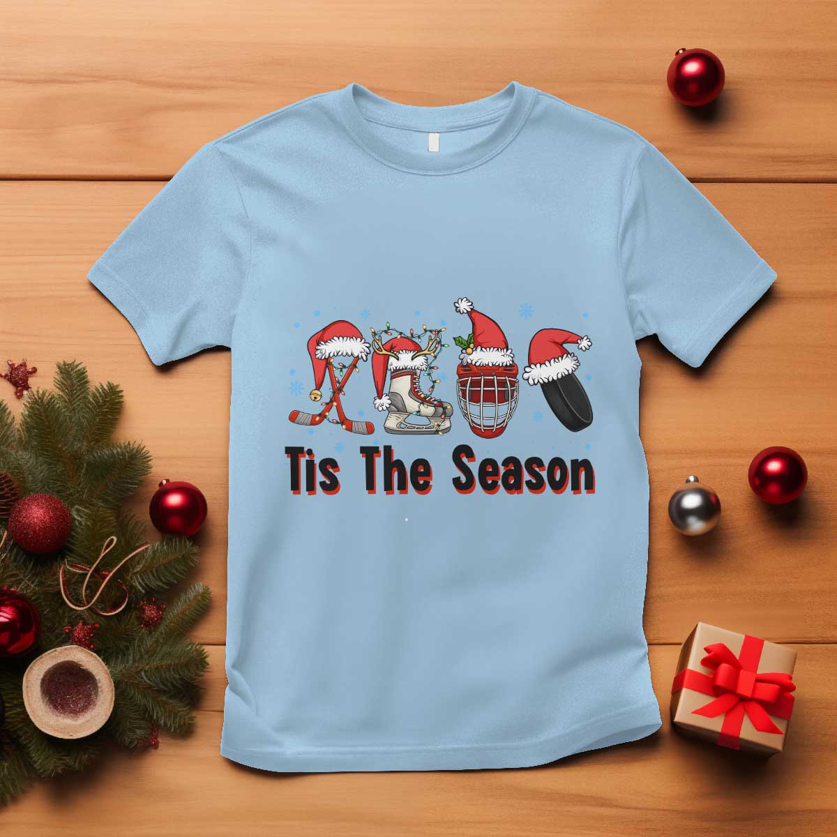 Funny Ice Hockey Christmas Gift T Shirt Tis The Season TS12 Light Blue Print Your Wear