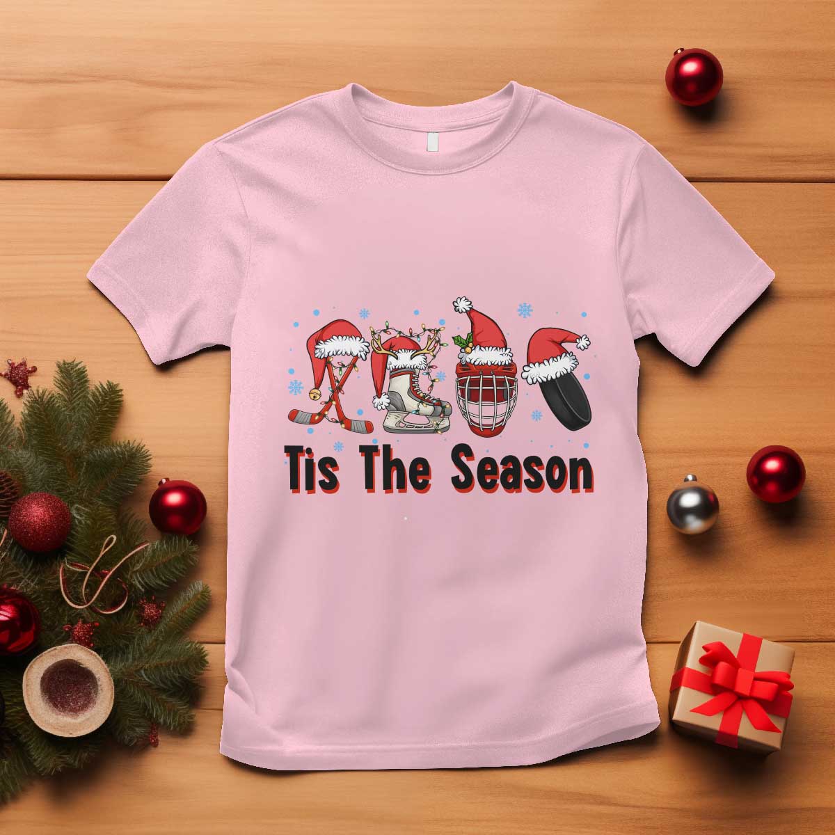 Funny Ice Hockey Christmas Gift T Shirt Tis The Season TS12 Light Pink Print Your Wear