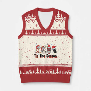 Funny Ice Hockey Xmas Gift V-Neck Knit Sweater Vest Tis The Season TS12 Beige Red Print Your Wear
