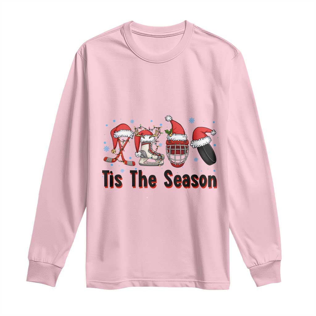 Funny Ice Hockey Christmas Gift Long Sleeve Shirt Tis The Season TS12 Light Pink Print Your Wear
