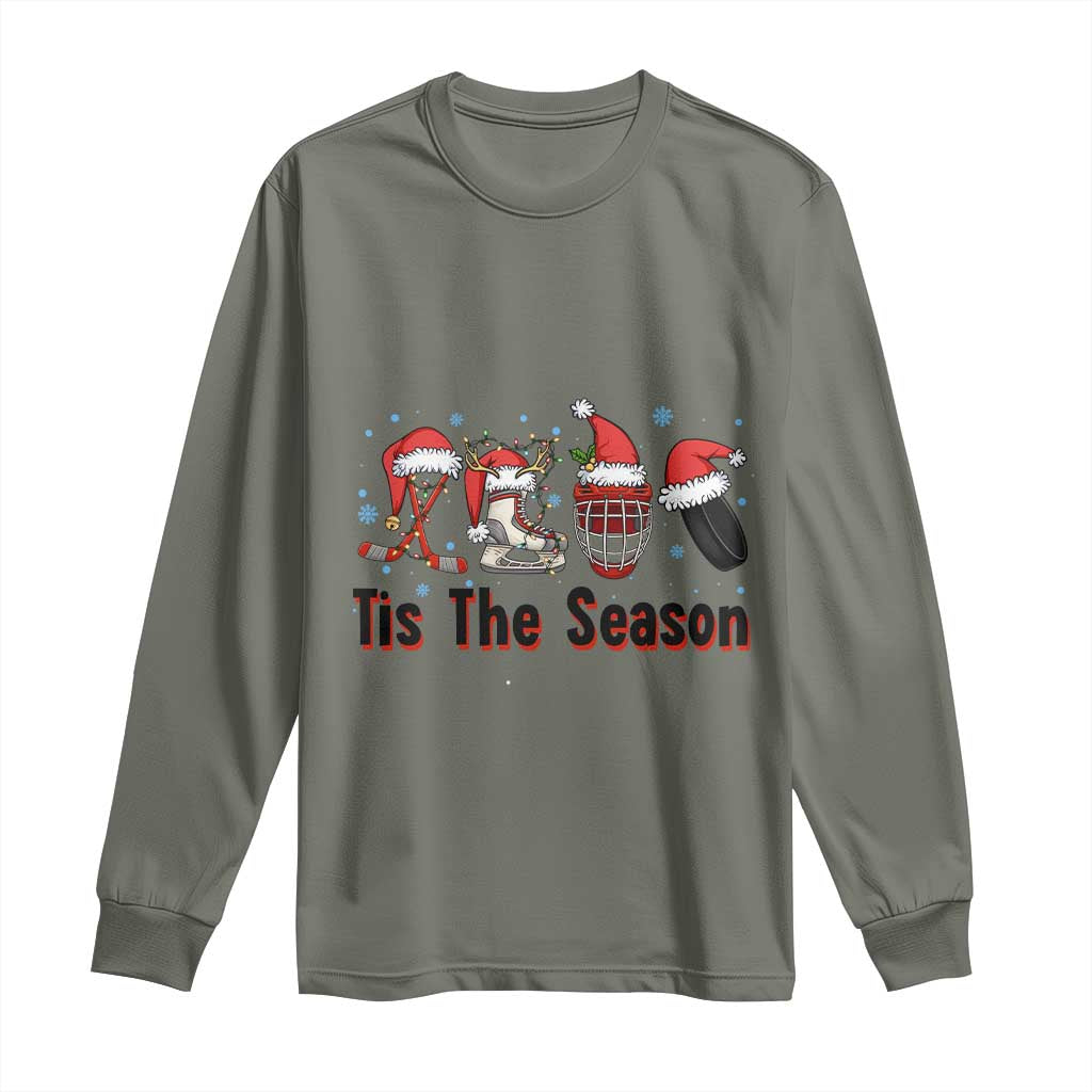 Funny Ice Hockey Christmas Gift Long Sleeve Shirt Tis The Season TS12 Military Green Print Your Wear