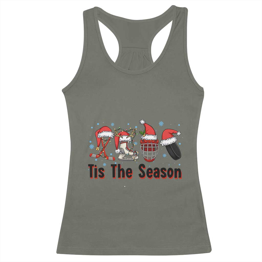 Funny Ice Hockey Christmas Gift Racerback Tank Top Tis The Season TS12 Military Green Print Your Wear