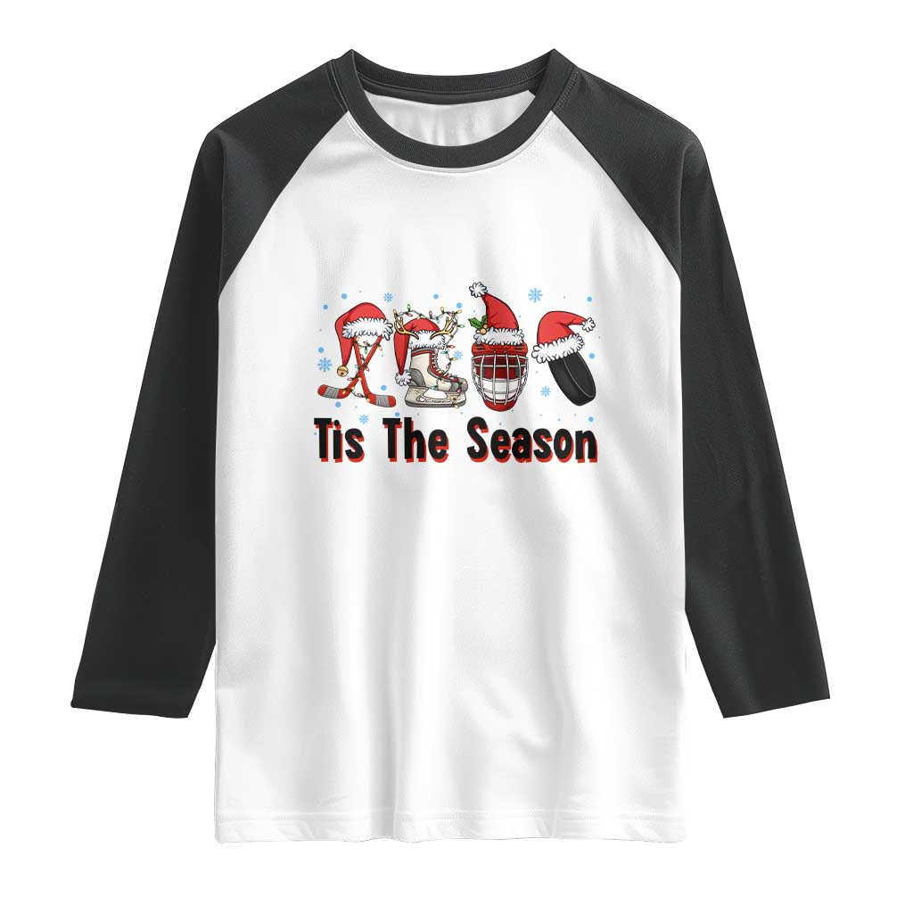 Funny Ice Hockey Christmas Gift Raglan Shirt Tis The Season TS12 White Black Print Your Wear