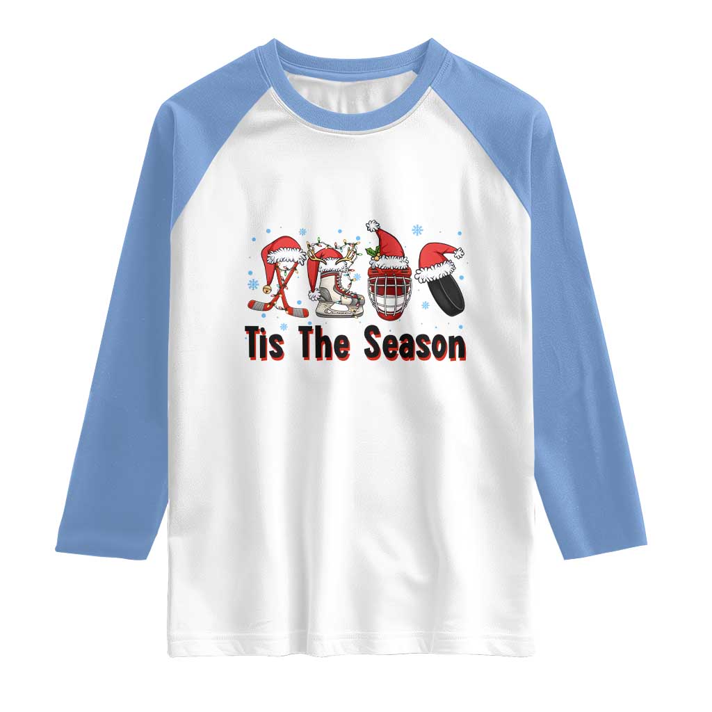 Funny Ice Hockey Christmas Gift Raglan Shirt Tis The Season TS12 White Carolina Blue Print Your Wear