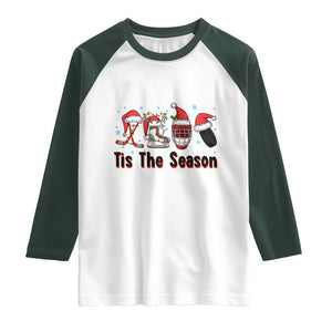 Funny Ice Hockey Christmas Gift Raglan Shirt Tis The Season TS12 White Dark Forest Green Print Your Wear