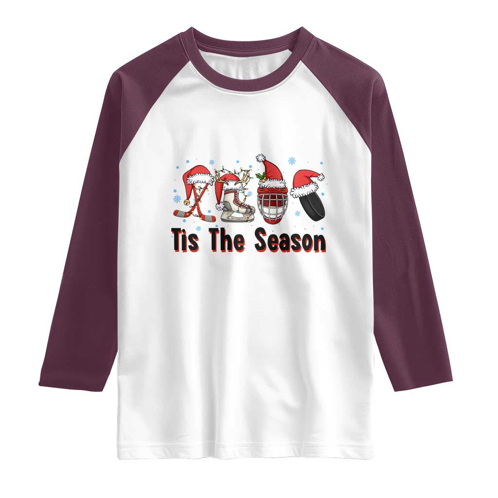Funny Ice Hockey Christmas Gift Raglan Shirt Tis The Season TS12 White Maroon Print Your Wear