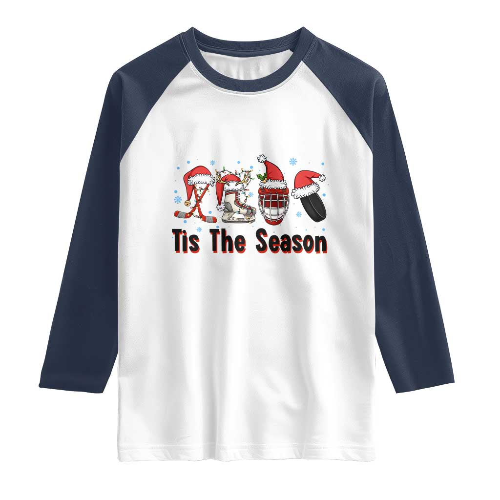 Funny Ice Hockey Christmas Gift Raglan Shirt Tis The Season TS12 White Navy Print Your Wear