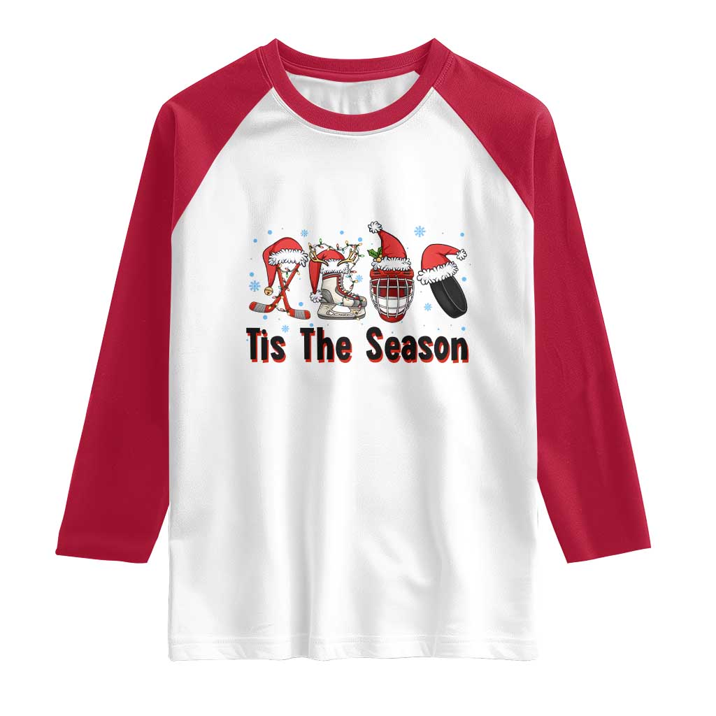 Funny Ice Hockey Christmas Gift Raglan Shirt Tis The Season TS12 White Red Print Your Wear