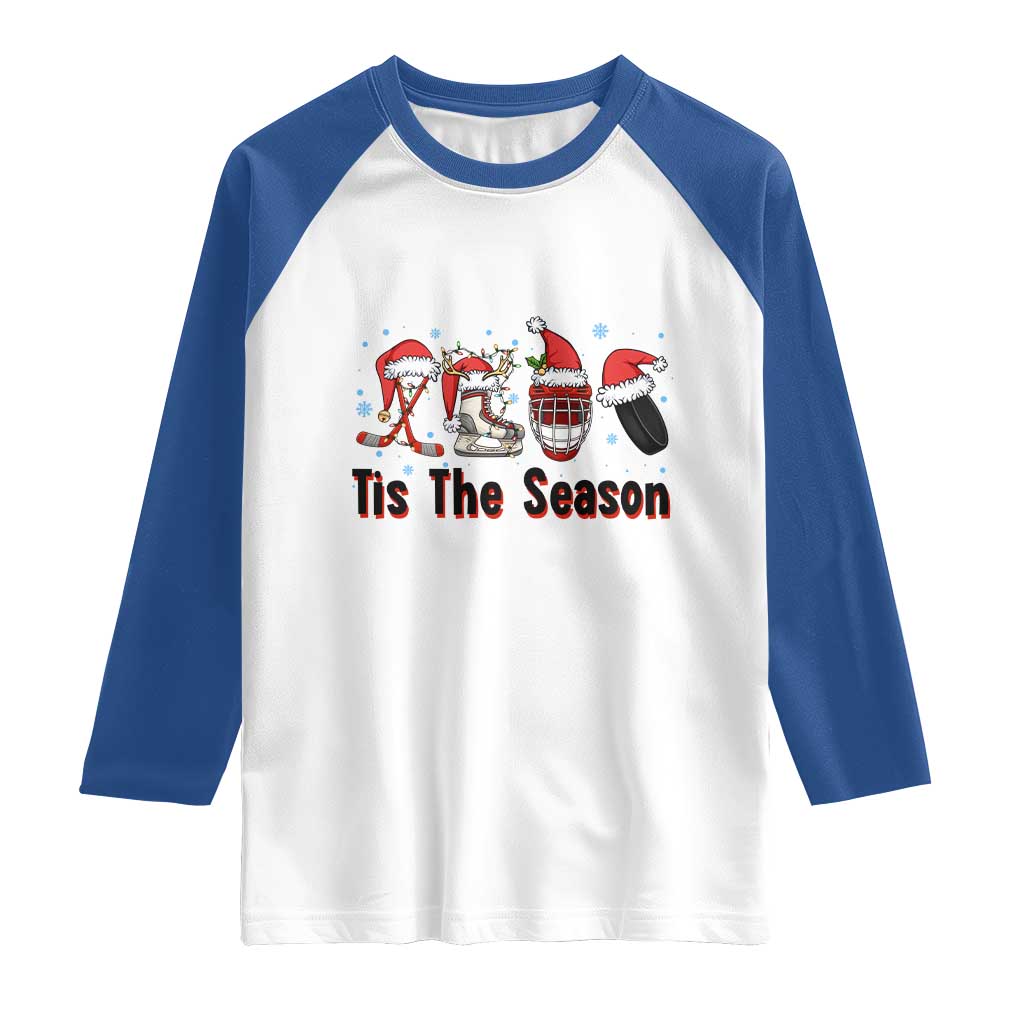 Funny Ice Hockey Christmas Gift Raglan Shirt Tis The Season TS12 White Royal Print Your Wear
