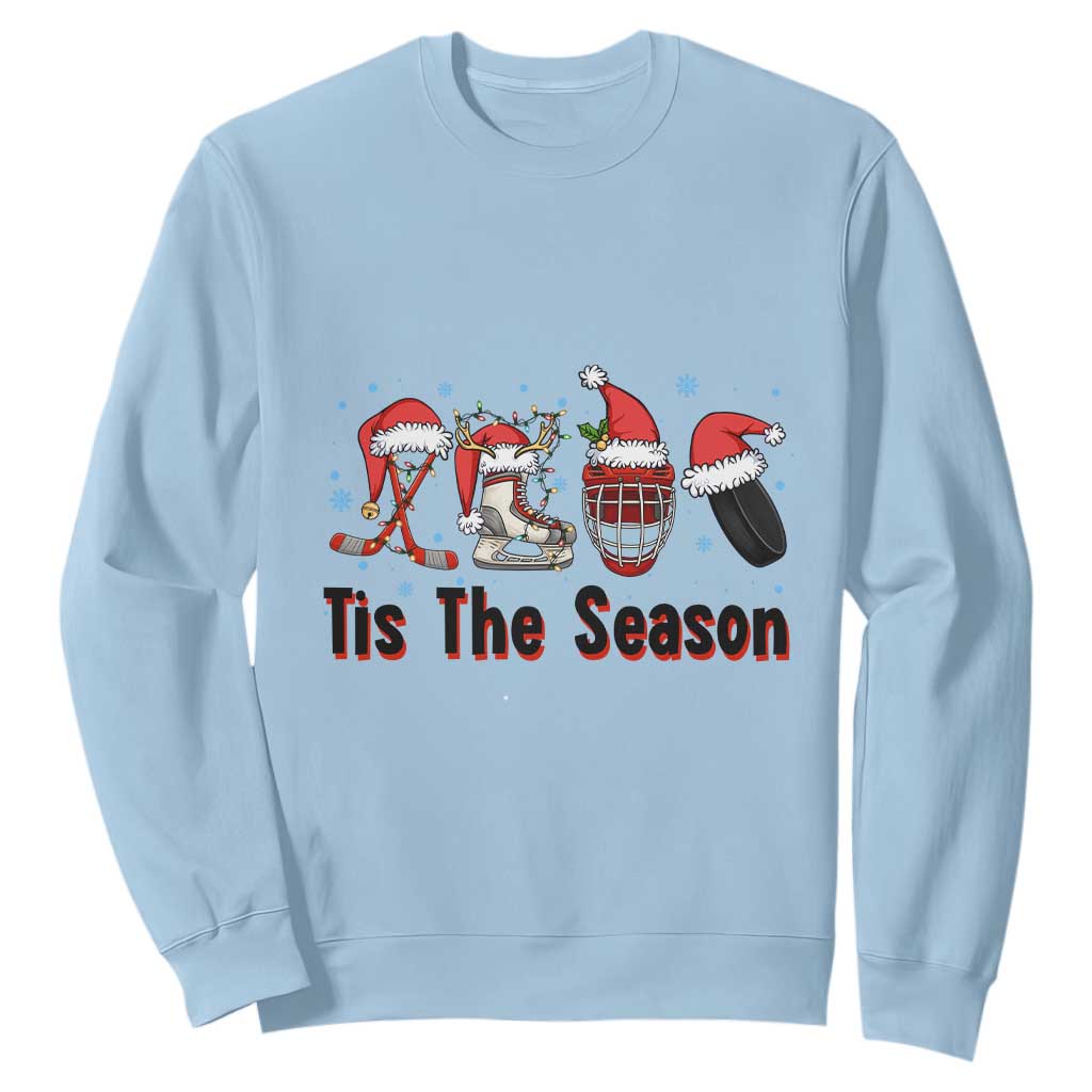 Funny Ice Hockey Christmas Gift Sweatshirt Tis The Season TS12 Light Blue Print Your Wear