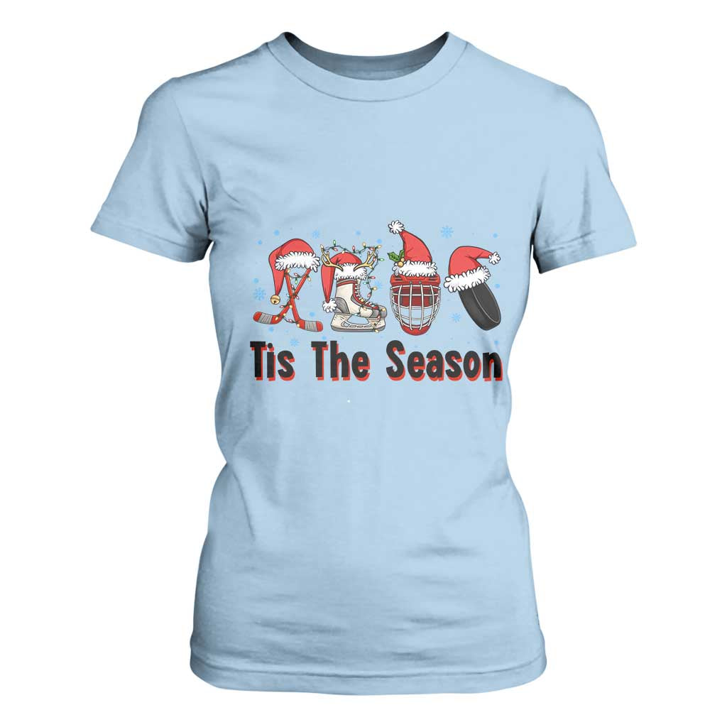 Funny Ice Hockey Christmas Gift T Shirt For Women Tis The Season TS12 Light Blue Print Your Wear