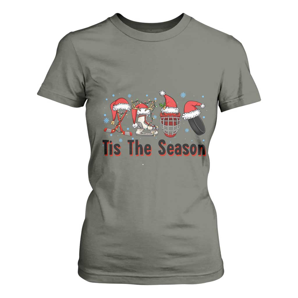 Funny Ice Hockey Christmas Gift T Shirt For Women Tis The Season TS12 Military Green Print Your Wear