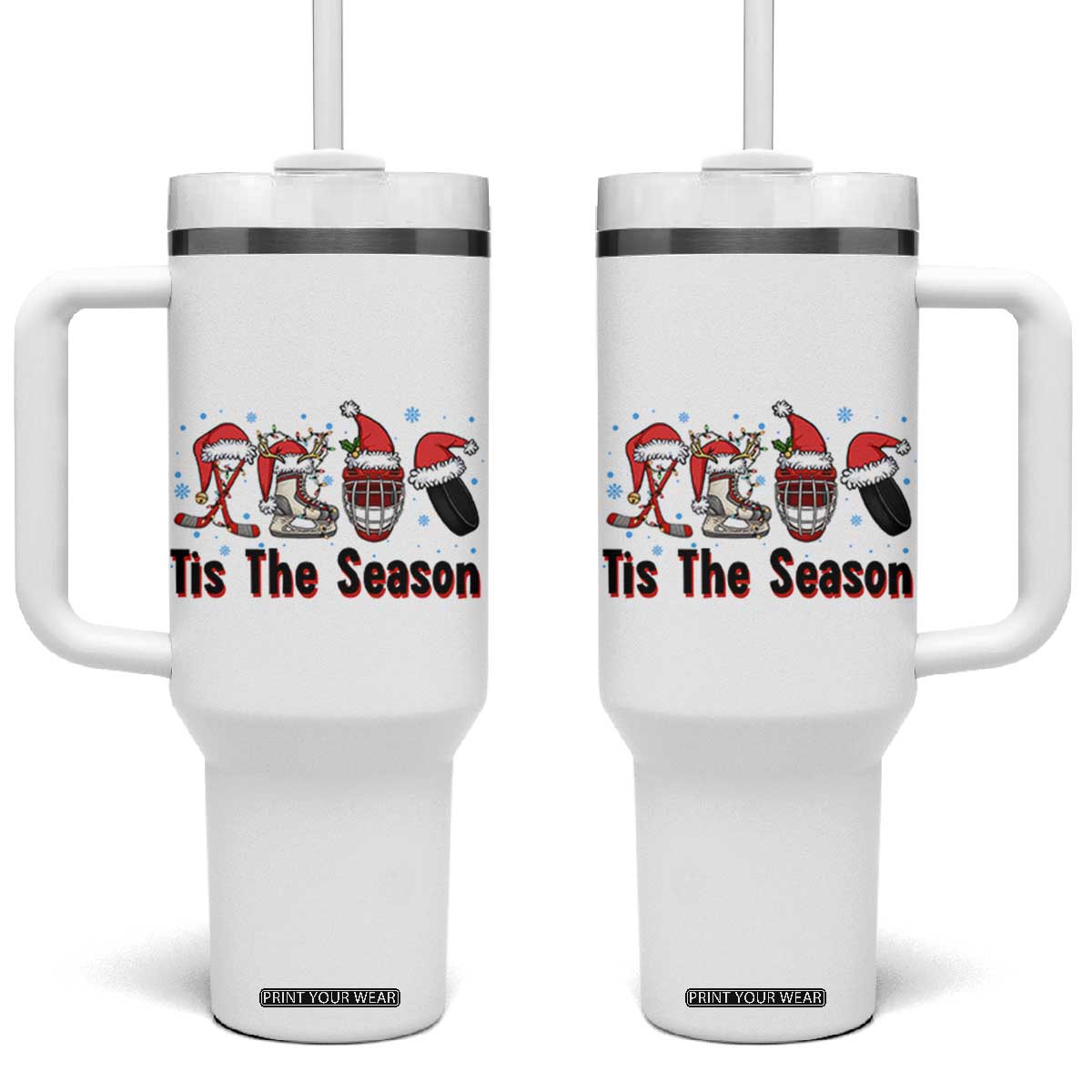Funny Ice Hockey Christmas Gift Tumbler With Handle Tis The Season TS12 One Size: 40 oz White Print Your Wear