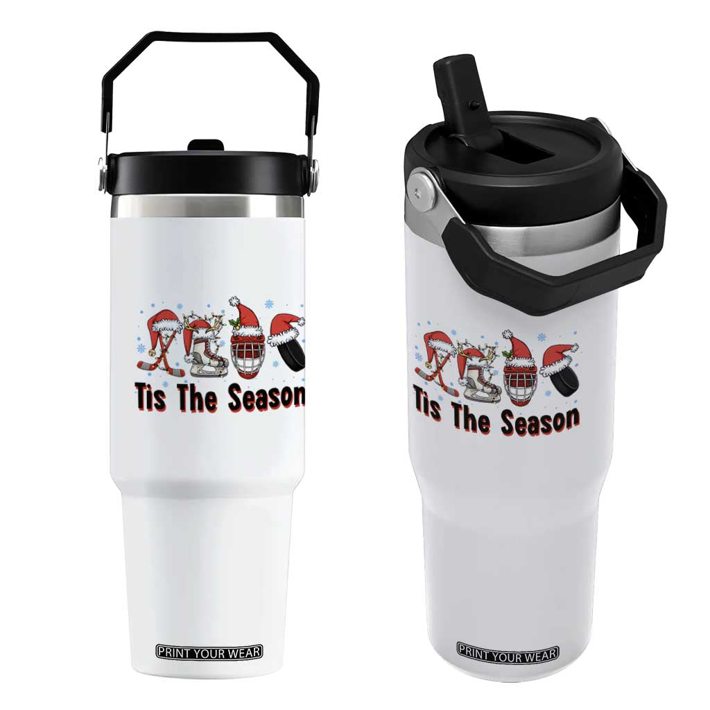 Funny Ice Hockey Christmas Gift Flip Straw Tumbler Tis The Season TS12 One Size: 30 oz White Print Your Wear
