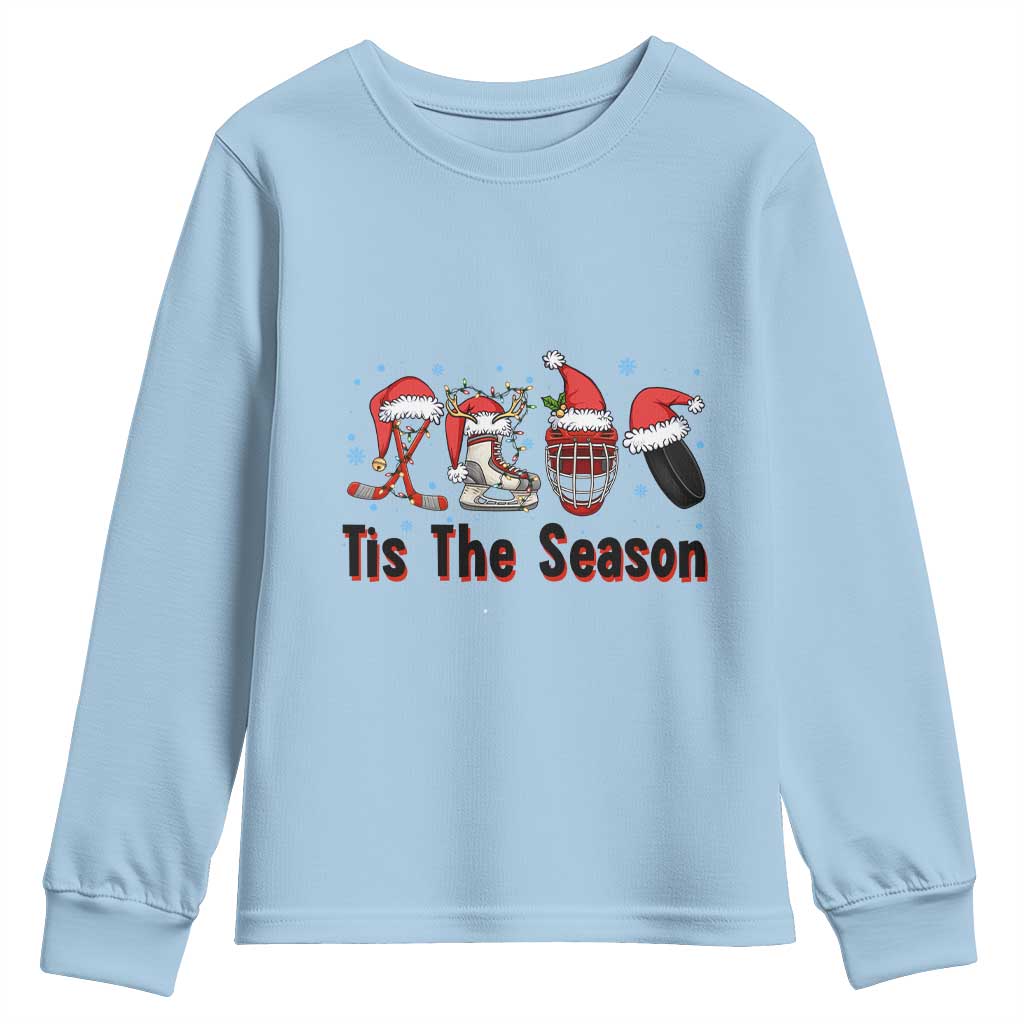 Funny Ice Hockey Christmas Gift Youth Sweatshirt Tis The Season TS12 Light Blue Print Your Wear