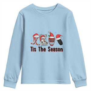 Funny Ice Hockey Christmas Gift Youth Sweatshirt Tis The Season TS12 Light Blue Print Your Wear