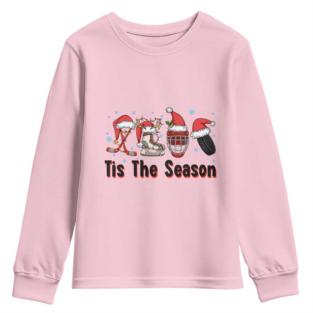 Funny Ice Hockey Christmas Gift Youth Sweatshirt Tis The Season TS12 Light Pink Print Your Wear